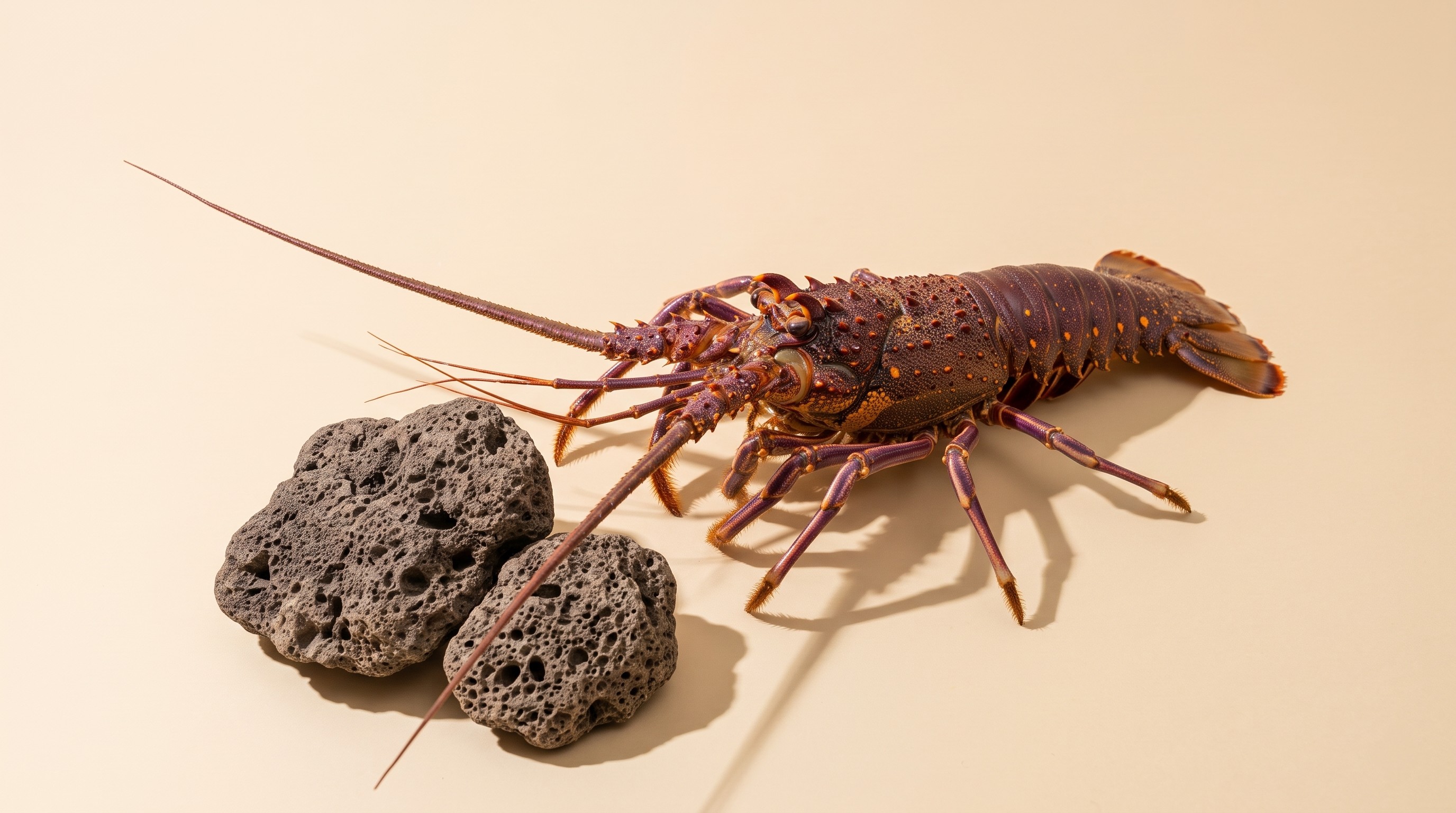 돌을 바라보는 스파이니 랍스터